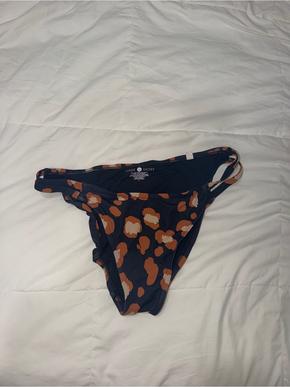 Shade & Shore Navy Bikini Bottom with Brown Spot Print
